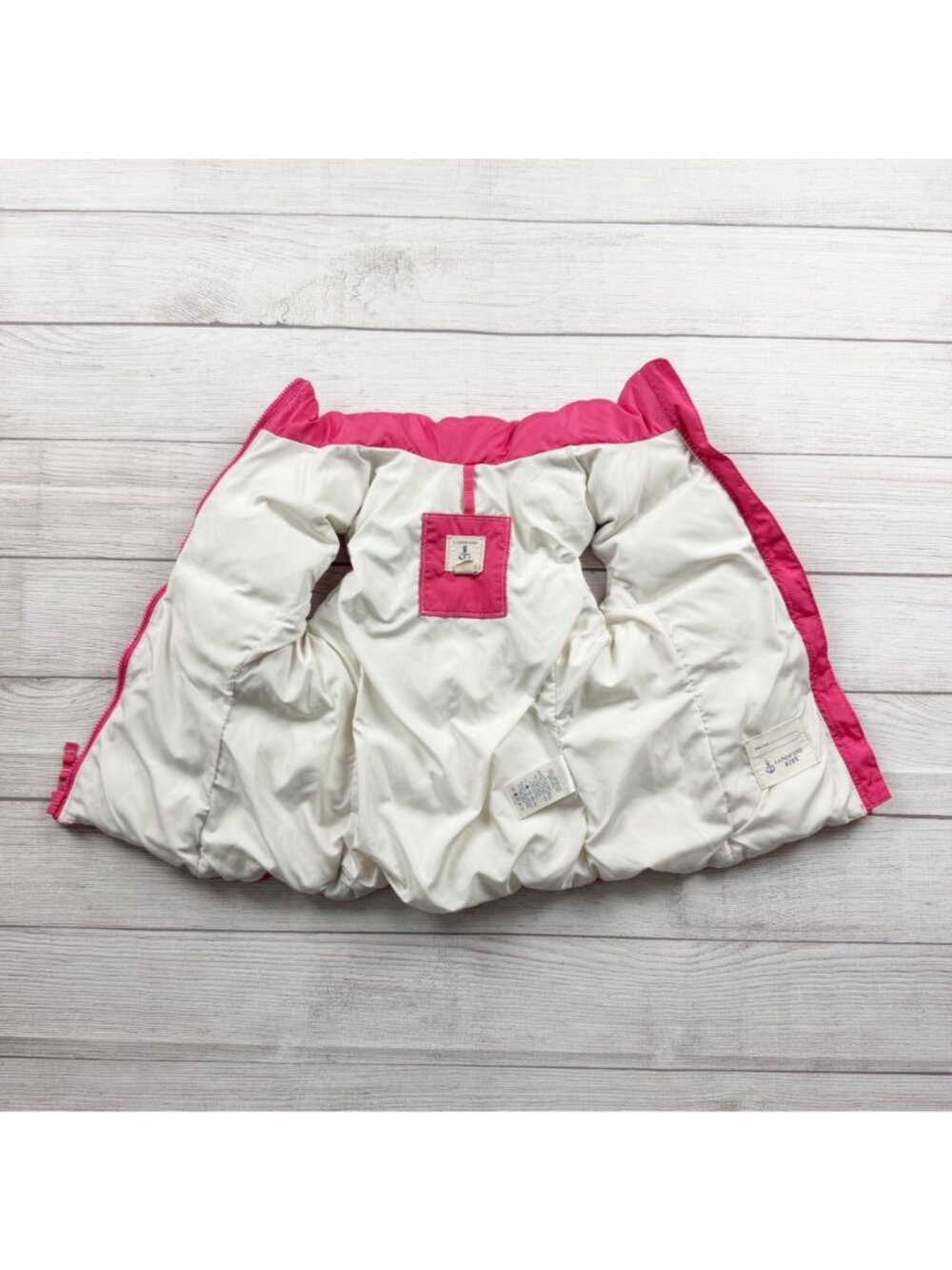 Lands' End Kids Puffer Vest Pink Quilted Zip Up Sleeveless Outerwear M 5-6 - Picture 2 of 5
